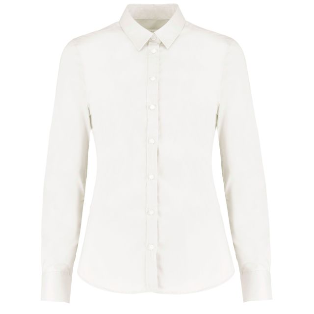 Kustom Kit Tailored Fit Long Sleeve Stretch Oxford Shirt