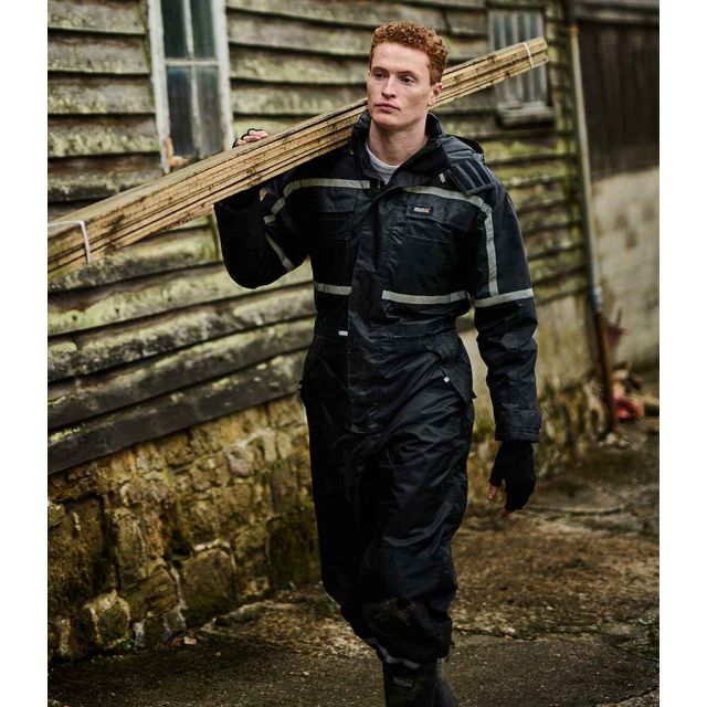 Model wearing Regatta Pro Waterproof Insulated Coverall