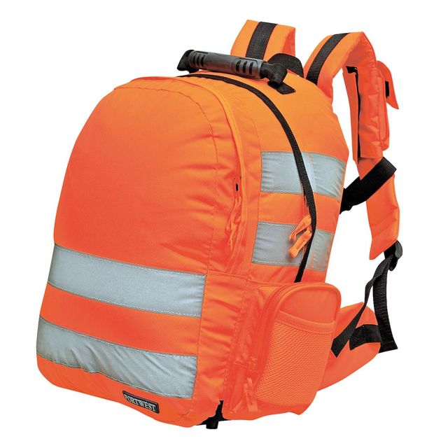 Front view of the Portwest Quick Release Hi Vis Rucksack