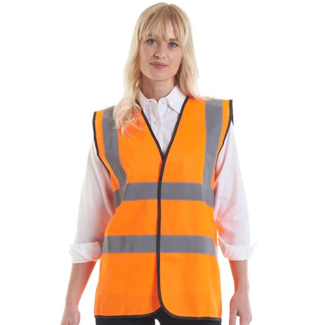 Model wearing Uneek Sleeveless Safety Waist Coat