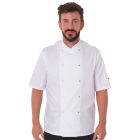 Model wearing Dennys Short Sleeve Chef's Jacket