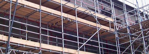 Image shows scaffolding on construction site