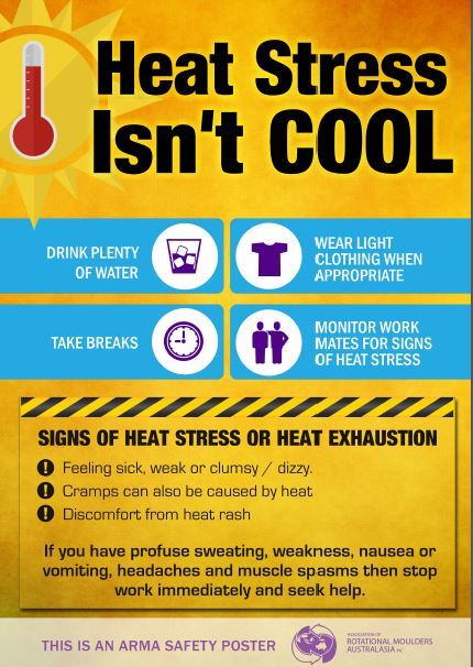 Image shows signs of heat stress and how to prevent road workers from becoming ill