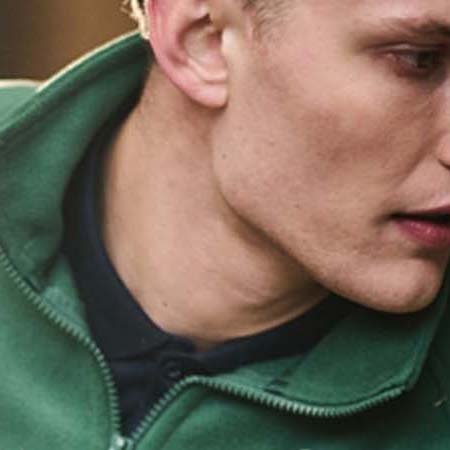 Close up of man wearing a fleece jacket