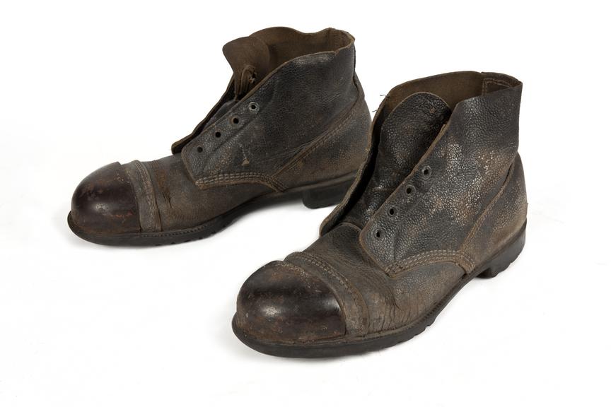 Miner's safety boots.
Science Museum Group Collection
© The Board of Trustees of the Science Museum