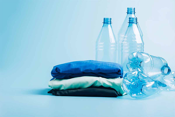 Plastic bottles ready to be recycled into polyester fibres